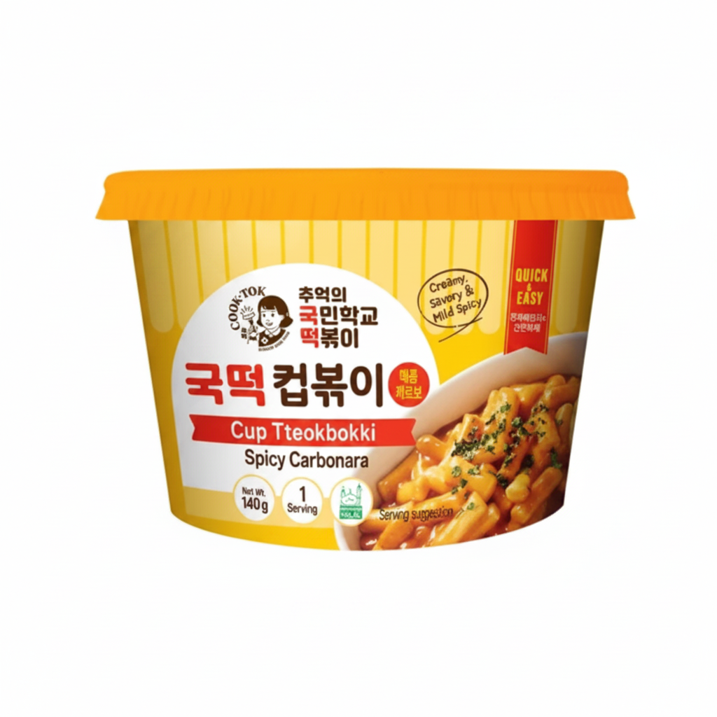 COOK TOK BIG CUP TTEOKBOKKI LEGGERMENTE PICCANTE AL CARBONARA HALAL 140 G (BOX DA 8)
