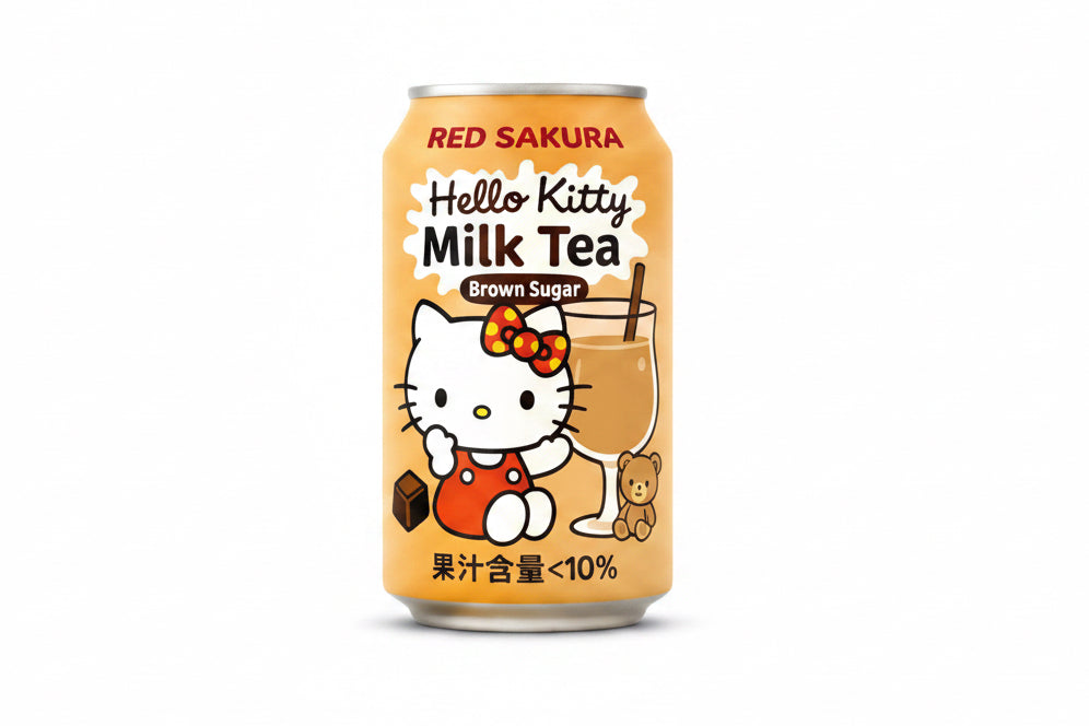 RED SAKURA HELLO KITTY MILK TEA AL GUSTO BROWN SUGAR 310ML（BOX DA 12）