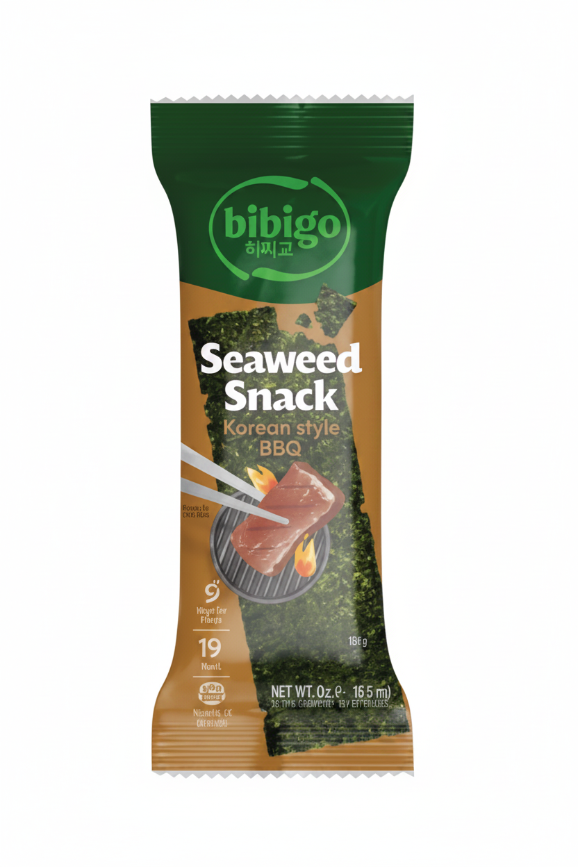 BIBIGO SNACK DI ALGHE MARINE, GUSTO BBQ 4 G(BOX DA 32)