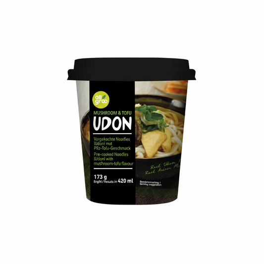 ALLGROO NOODLES UDON IN CUP AL FUNGHI E TOFU 173 G(BOX DA 12)