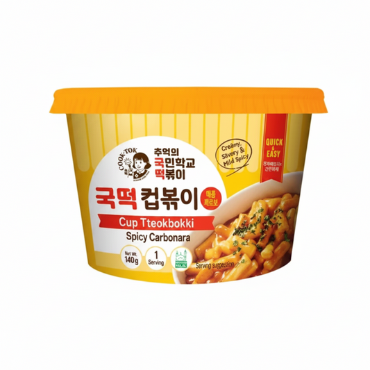 COOK TOK BIG CUP TTEOKBOKKI LEGGERMENTE PICCANTE AL CARBONARA HALAL 140 G (BOX DA 8)