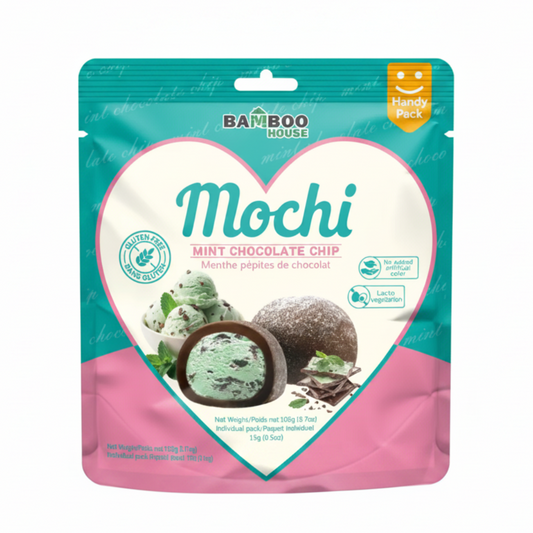 BAMBOO HOUSE MOCHI ALLA MENTA E CIOCCOLATO 105 GBAMBOO HOUSE MOCHI ALLA PESCA CON DOPPIO RIPIENO 90 G( BOX DA 12)